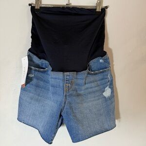 Isabel Maternity Midi Short Medium Wash Denim Shorts NEW NWT
